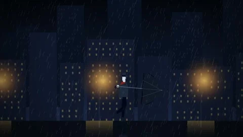 Flat 2D Animation Of A Man With Umbrella Walking In A Rainy City Night 스톡 동영상 341266666