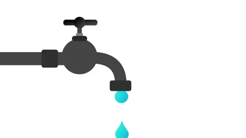 A flat 2D animation of a water drop falling from a faucet. Stock Footage 334660562