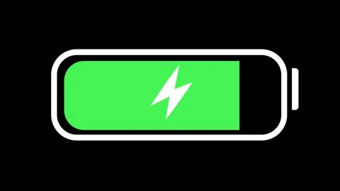 A flat 2D battery icon charging on a black background.  Stock Footage 319389572