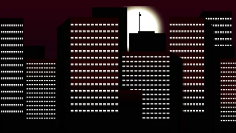 Flat 2D explainer animation illustration video of the moon with city lights Stock Footage 213956344