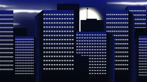 Flat 2D explainer animation illustration video of the moon with city lights Stock Footage 213959256