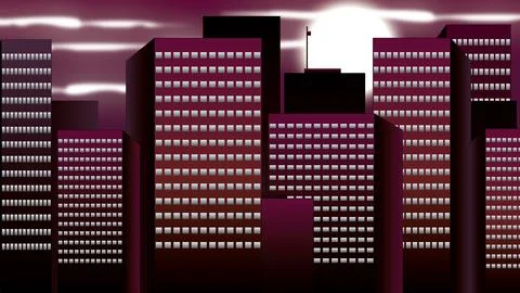 Flat 2D explainer animation illustration of the moon with city lights, and th Ilustración de archivo