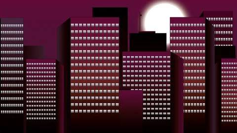 Flat 2D explainer animation illustration of the moon with city lights, and th Ilustración de archivo