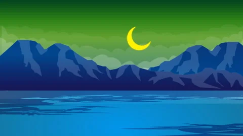 Flat 2d mountains and lake view the animation in 4K resolution. Stock Footage 173373509