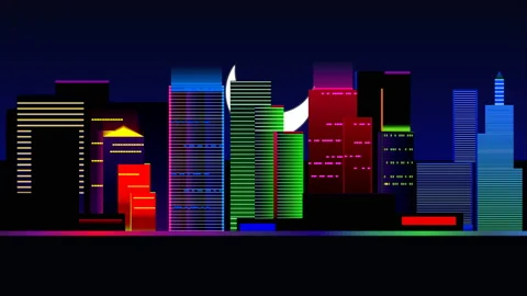 Flat 2d retro style city skyline animation in 4K 60FPS. Stock-Footage 210488220
