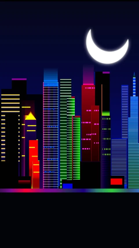 Flat 2d retro style city skyline animation in vertical high resolution. Stock Footage 222713378