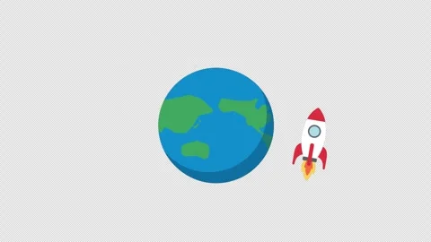 Flat 2d Rocket Orbiting Earth Globe Loop 4k Alpha Transparent Stock Footage 347693460