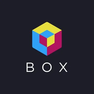 Flat 3d box logo icon vector template on dark background Stock Illustration