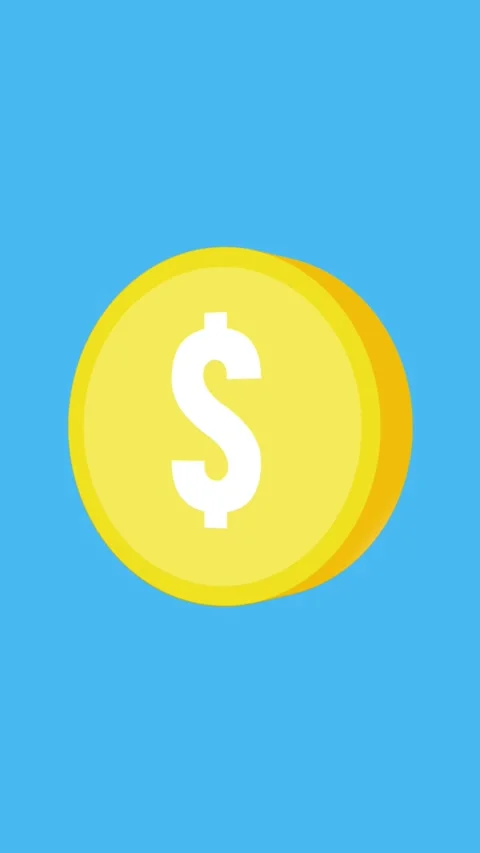 Flat 3D Dollar Coin Rotating Animation Vertical Stock Footage 297486080