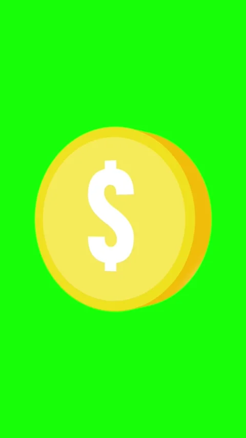 Flat 3D Dollar Coin Rotating Animation Vertical Green Screen Stock Footage 297486081