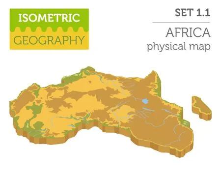 Flat 3d isometric Africa map constructor elements isolated on white. Build .. 스톡 일러스트
