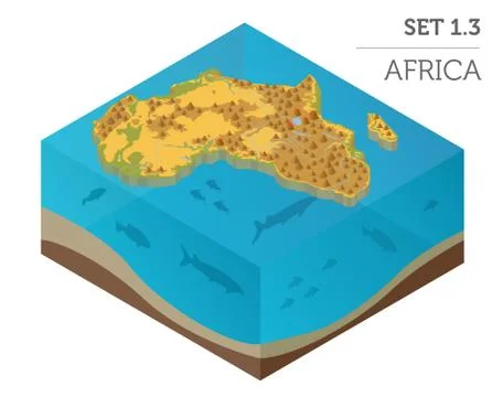 Flat 3d isometric Africa map constructor elements isolated on white. Build .. Stock Illustration
