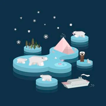 Flat 3d isometric arctic life illustration Stock Illustration