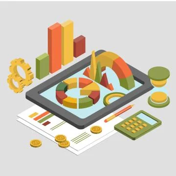 Flat 3d Isometric Business , Chart Graphic vector Stock Illustration