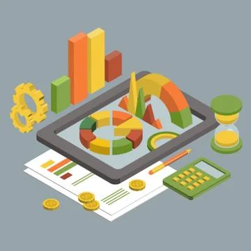 Flat 3d Isometric Business , Chart Graphic vector Stock Illustration