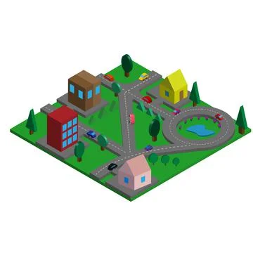 Flat 3d isometric city concept with highways Stock Illustration