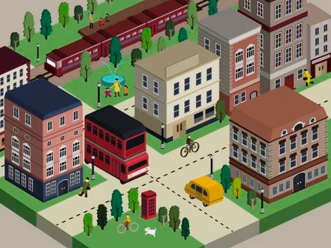 Flat 3d isometric city life illustration Illustrazione stock