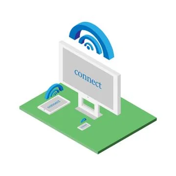Flat 3d isometric computerized technology designer workspace infographic concept 库存插图