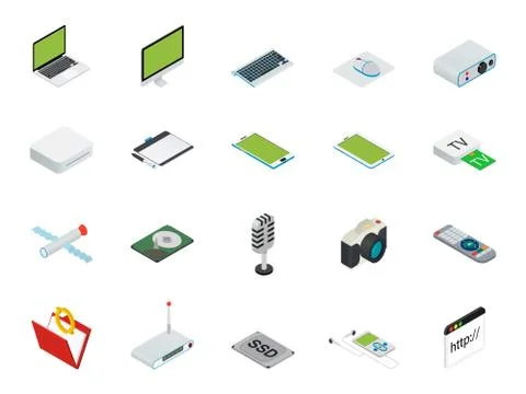 Flat 3d isometric computerized technology designer workspace infographic concept Stock Illustration