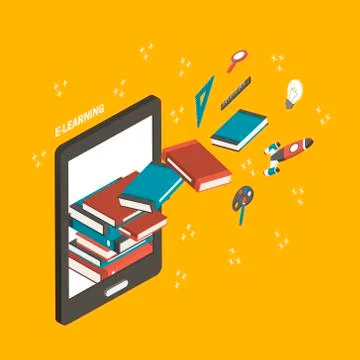 Flat 3d isometric e-learning concept illustration Illustrazione stock