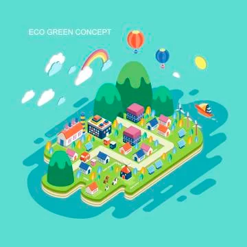 Flat 3d isometric eco green concept illustration Stock Illustration