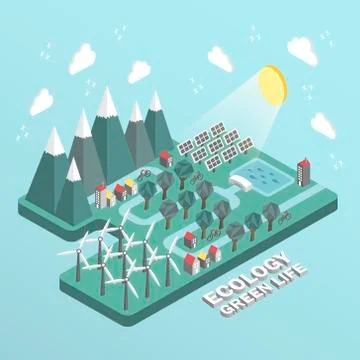 Flat 3d isometric ecology green life concept illustration Stock Illustration