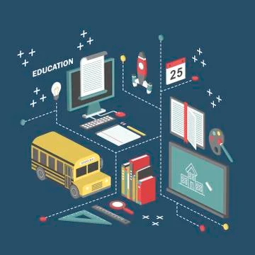 Flat 3d isometric education concept illustration Stock Illustration