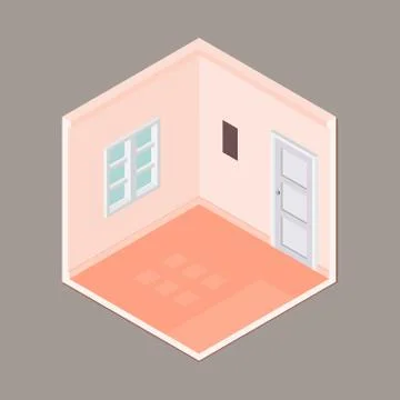 Flat 3d Isometric Empty Room - Vector Illustration Stock Illustration