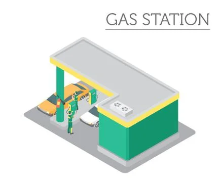 Flat 3d isometric Gas station and city map constructor elements such as bui.. 스톡 일러스트