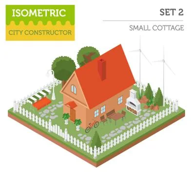 Flat 3d isometric house and city map constructor elements such as building,.. イラスト素材