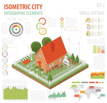 Flat 3d isometric house and city map constructor elements such as building,.. Illustrazione stock