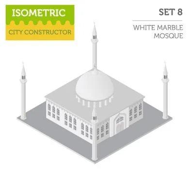 Flat 3d isometric islamic  mosque and city map constructor elements such as.. Stock Illustration
