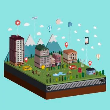 Flat 3d isometric lovely clockwork city Ilustración de archivo