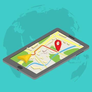 Flat 3d isometric mobile GPS navigation maps infographic concept vector. Tablet Illustrazione stock