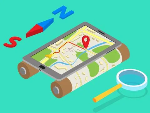 Flat 3d isometric mobile GPS navigation maps infographic concept vector Illustrazione stock