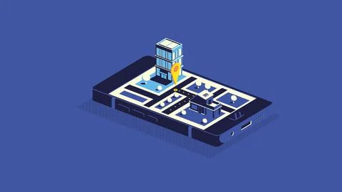 Flat 3d isometric mobile GPS navigation maps infographic concept illustration 스톡 일러스트