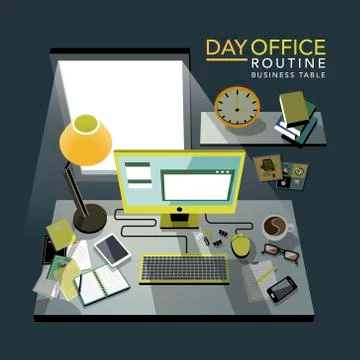 Flat 3d isometric office routine illustration Stock Illustration