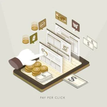 Flat 3d isometric pay per click concept illustration Stock Illustration