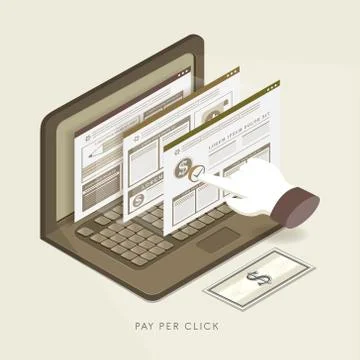 Flat 3d isometric pay per click concept illustration Stock Illustration