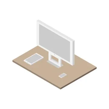 Flat 3d Isometric set of computer, tablet pc and smartphone Stock Illustration