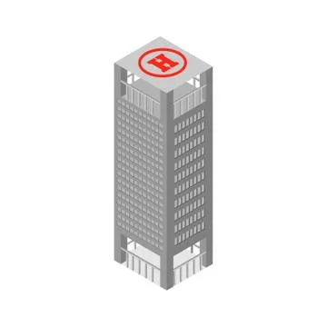 Flat 3d isometric skyscraper business center on the roof helipad. Isolated on Stock Illustration