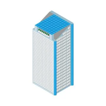 Flat 3d isometric skyscraper. business center. solar panels on the roof and two Stock Illustration