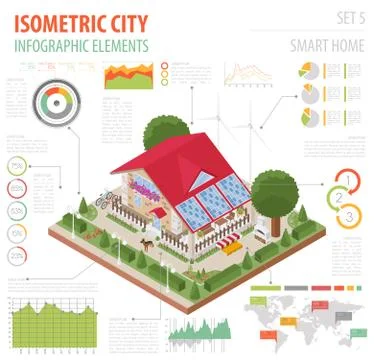 Flat 3d isometric smart home and city map constructor elements such as buil.. 스톡 일러스트