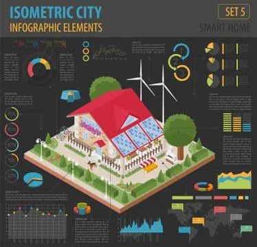 Flat 3d isometric smart home and city map constructor elements such as buil.. Illustrazione stock
