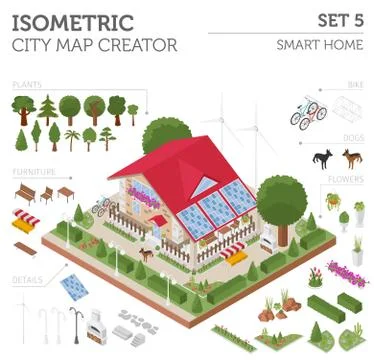 Flat 3d isometric smart home and city map constructor elements such as buil.. 스톡 일러스트