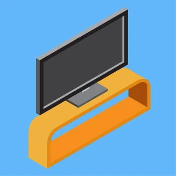 Flat 3d Isometric television on shelf - Vector Illustration Stock Illustration