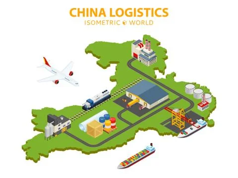 Flat 3d isometric vector illustration. Global shipping and logistics infograp Stock Illustration