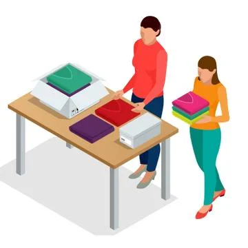 Flat 3d isometric vector illustration. Workers Checking Goods On Stock Illustration