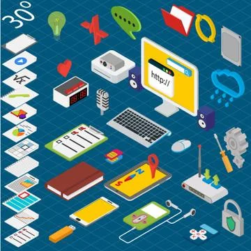 Flat 3d isometric workspace Stock Illustration