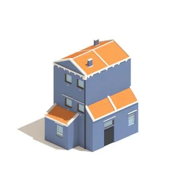 Flat 3d model isometric blue house illustration isolated on white background Stock Illustration